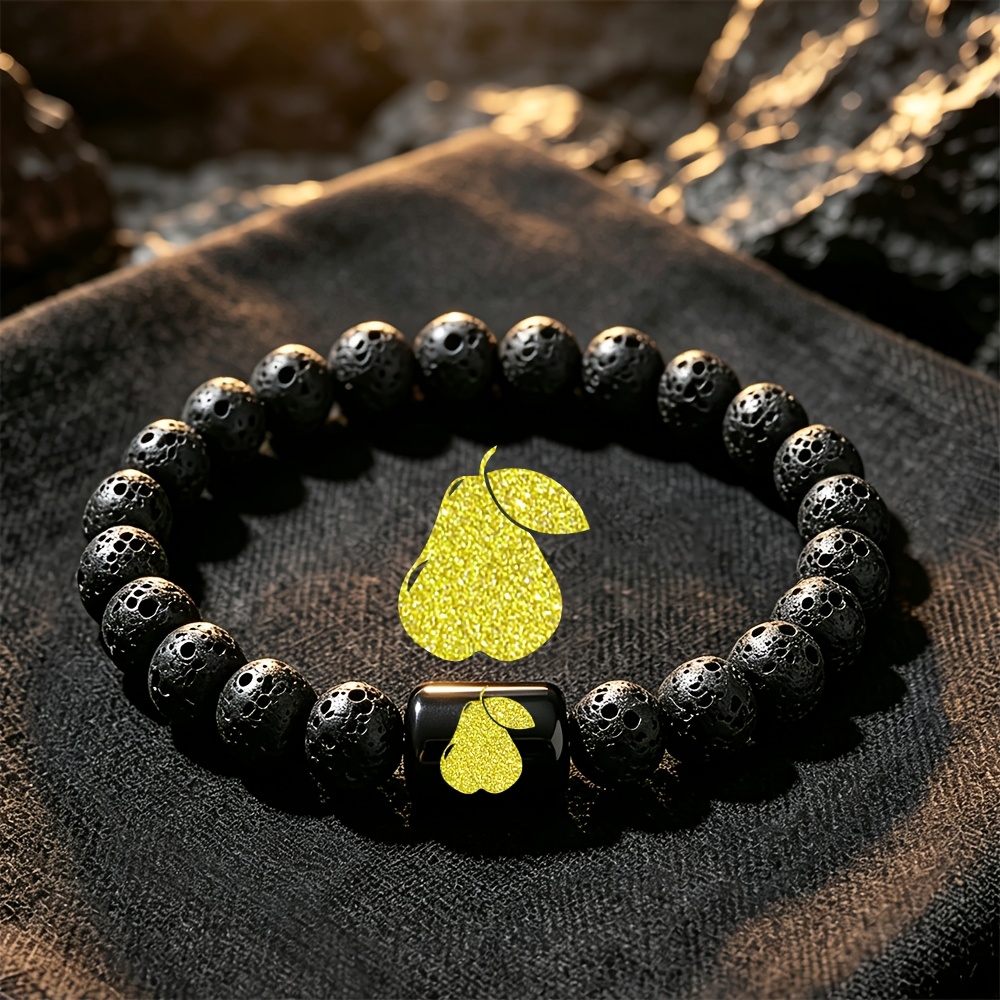 Natural Stone Beaded Bracelet with Golden Pear and Leaf